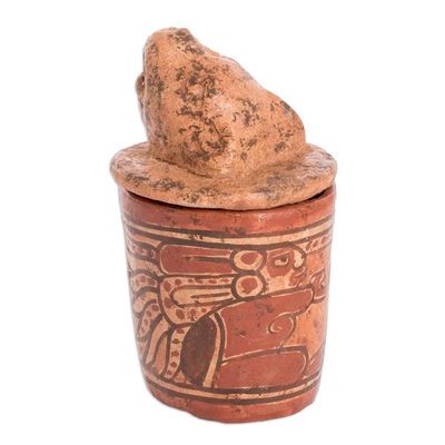 Alternate image for Handcrafted Antiqued Ceramic Jar Maya Art Pibil Jaguar