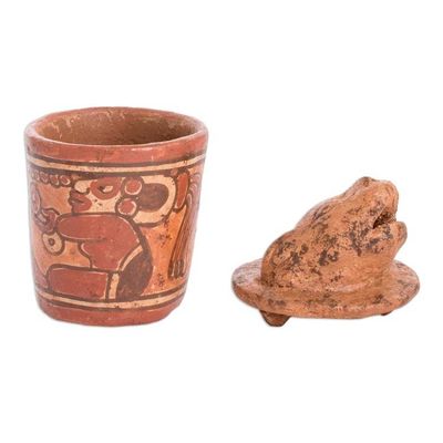 Alternate image for Handcrafted Antiqued Ceramic Jar Maya Art Pibil Jaguar