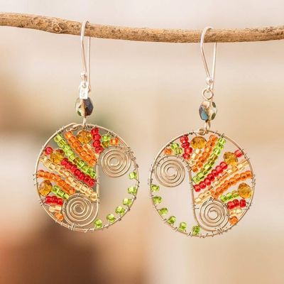 Primary image for Orange and Green Crystal and Glass Beaded Dangle Earrings Autumn Snail