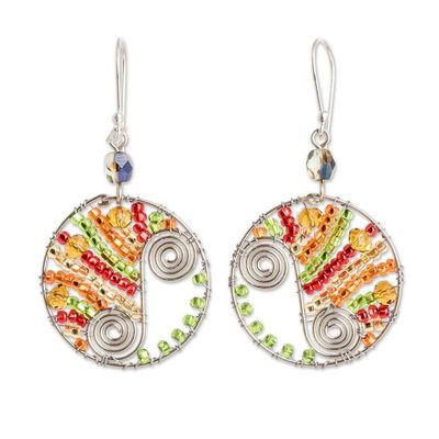 Alternate image for Orange and Green Crystal and Glass Beaded Dangle Earrings Autumn Snail