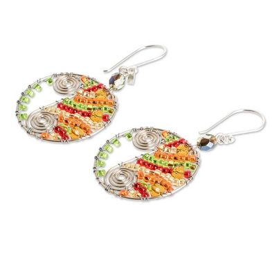 Alternate image for Orange and Green Crystal and Glass Beaded Dangle Earrings Autumn Snail