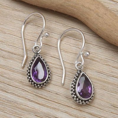 Primary image for Sterling Silver Dangle Earrings with Pear Amethyst Stones Wisdom Pear