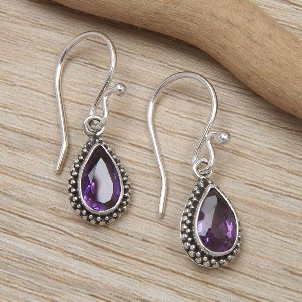 Alternate image for Sterling Silver Dangle Earrings with Pear Amethyst Stones Wisdom Pear