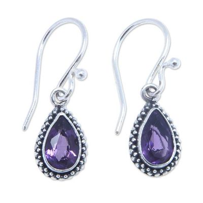 Alternate image for Sterling Silver Dangle Earrings with Pear Amethyst Stones Wisdom Pear