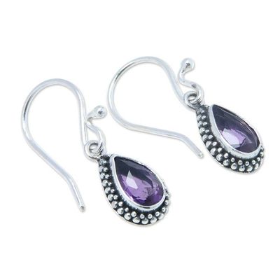 Alternate image for Sterling Silver Dangle Earrings with Pear Amethyst Stones Wisdom Pear