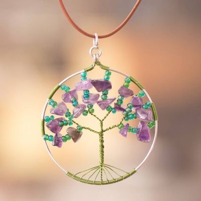 Alternate image for Tree-Themed Round Natural Amethyst Pendant Necklace Amethyst World