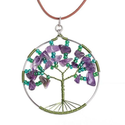 Alternate image for Tree-Themed Round Natural Amethyst Pendant Necklace Amethyst World