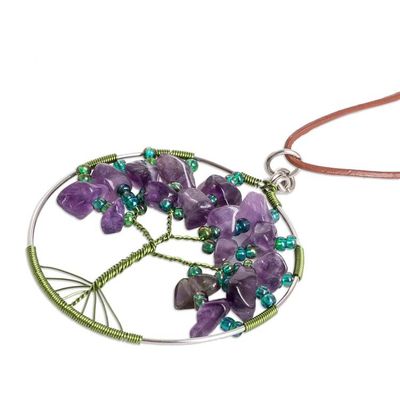 Alternate image for Tree-Themed Round Natural Amethyst Pendant Necklace Amethyst World