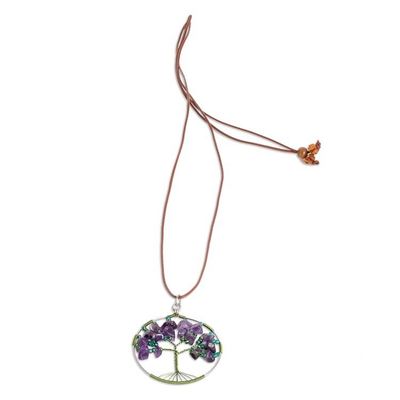 Alternate image for Tree-Themed Round Natural Amethyst Pendant Necklace Amethyst World