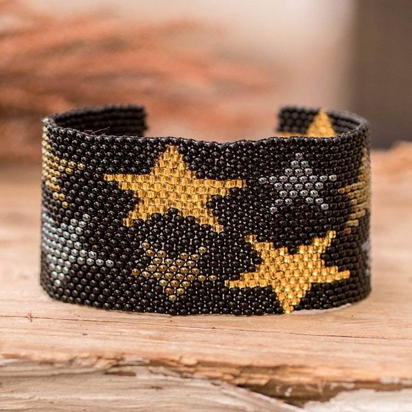 Alternate image for Black Star Motif Beaded Bracelet from Guatemala Constellation in Ebony