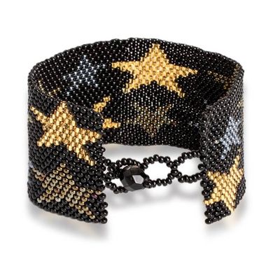 Alternate image for Black Star Motif Beaded Bracelet from Guatemala Constellation in Ebony