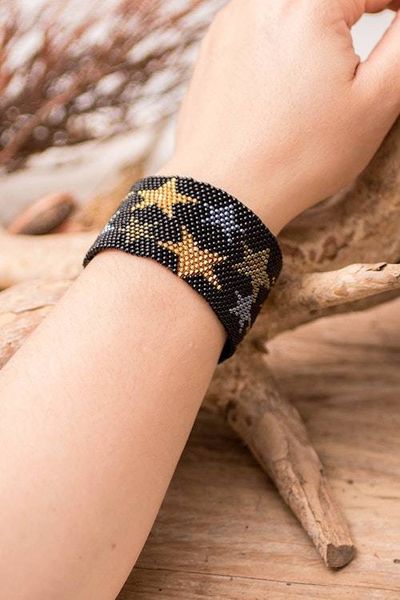 Alternate image for Black Star Motif Beaded Bracelet from Guatemala Constellation in Ebony
