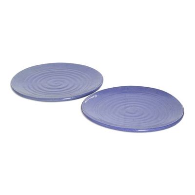 Alternate image for Handmade Pair Spiral Patterned Blue Ceramic Dessert Plates Dessert with Family