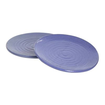 Alternate image for Handmade Pair Spiral Patterned Blue Ceramic Dessert Plates Dessert with Family