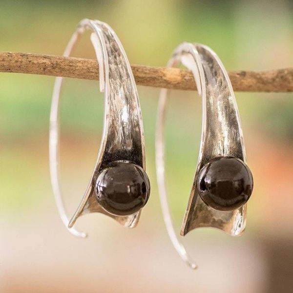 Alternate image for Modern Sterling Silver Drop Earrings with Black Jade Jewels Shadow Vitality