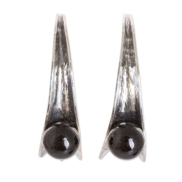 Alternate image for Modern Sterling Silver Drop Earrings with Black Jade Jewels Shadow Vitality