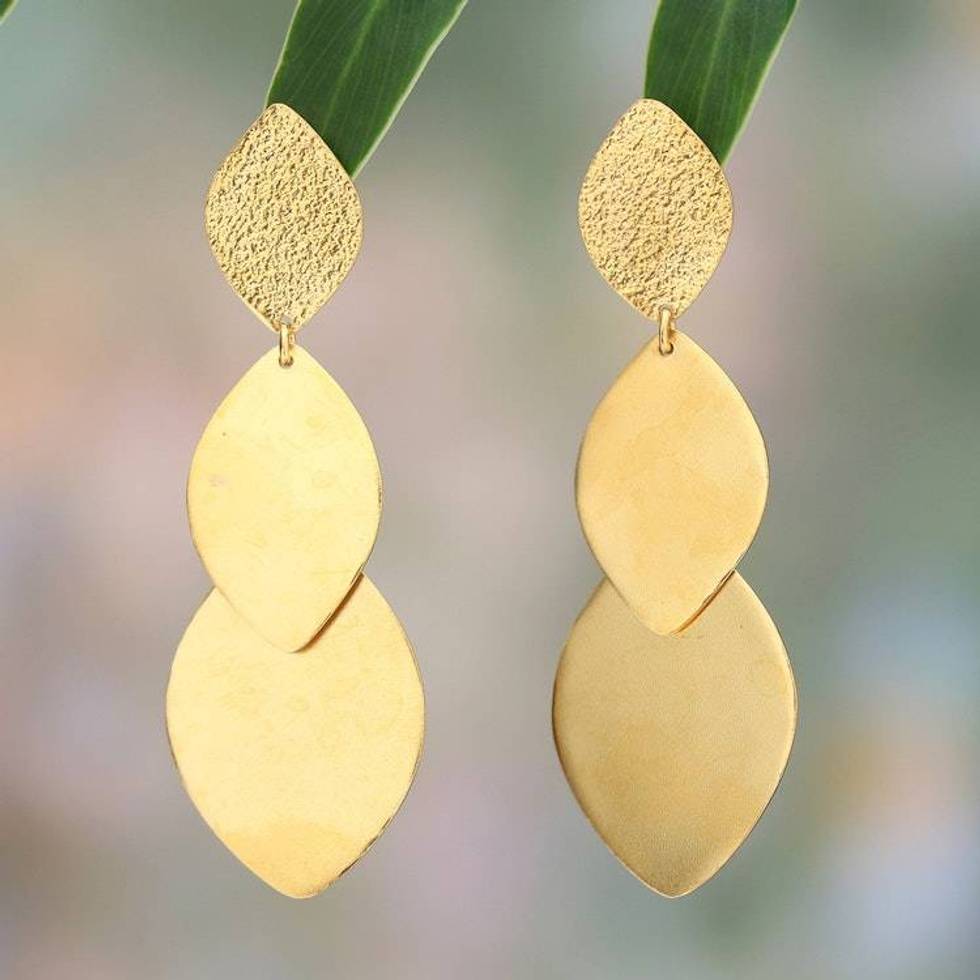 Scaled Textured 18k Gold-Plated Brass Dangle Earrings 'Sophisticated Scales'