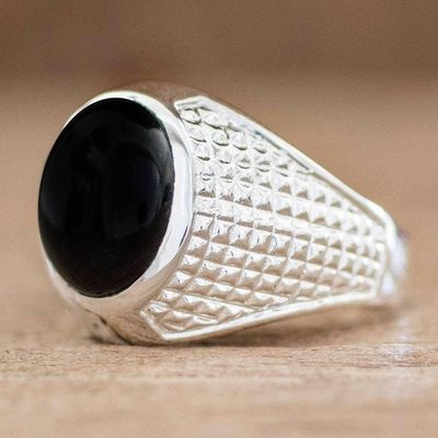 Primary image for Mens Textured Black Jade Band Ring from Guatemala Pius in Black