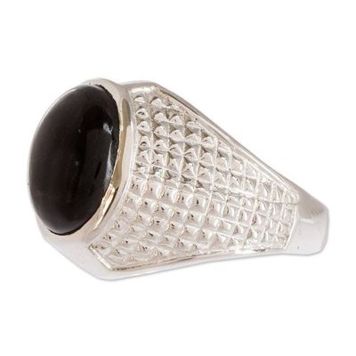 Alternate image for Mens Textured Black Jade Band Ring from Guatemala Pius in Black