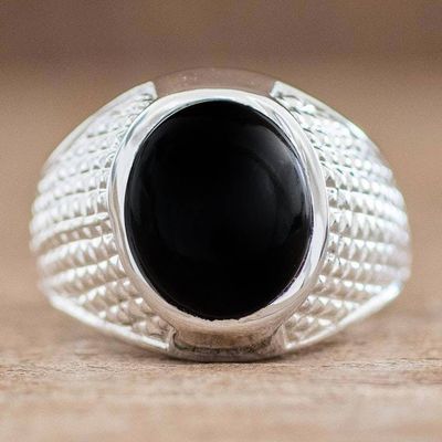 Alternate image for Mens Textured Black Jade Band Ring from Guatemala Pius in Black