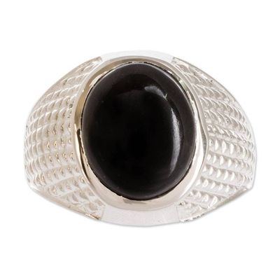 Alternate image for Mens Textured Black Jade Band Ring from Guatemala Pius in Black