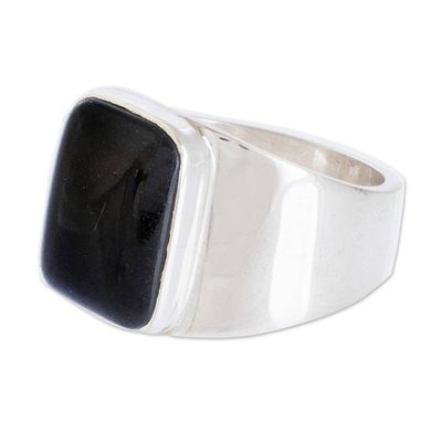 Alternate image for Black Jade Mens Statement Ring from Guatemala Virtue in Black