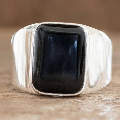 Alternate image for Black Jade Mens Statement Ring from Guatemala Virtue in Black