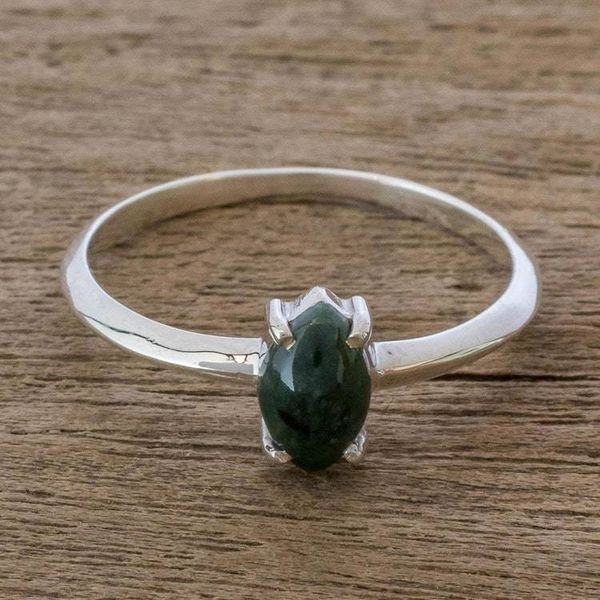 Alternate image for Dark Green Jade Solitaire Ring Natural Illusion