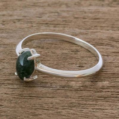 Alternate image for Dark Green Jade Solitaire Ring Natural Illusion