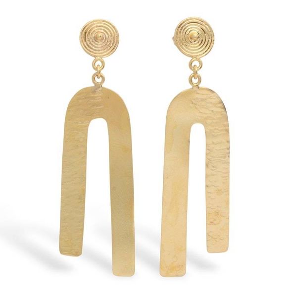 Alternate image for Modern Textured Gold-Plated Brass Dangle Earrings from Bali Contemporary Grace