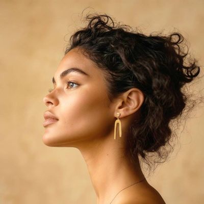 Alternate image for Modern Textured Gold-Plated Brass Dangle Earrings from Bali Contemporary Grace