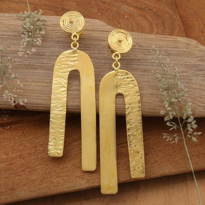 Alternate image for Modern Textured Gold-Plated Brass Dangle Earrings from Bali Contemporary Grace