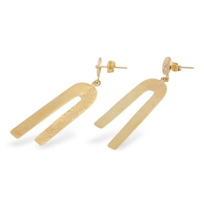 Alternate image for Modern Textured Gold-Plated Brass Dangle Earrings from Bali Contemporary Grace