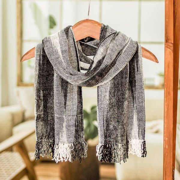 Alternate image for Handwoven Grey Rayon Chenille Scarf from Guatemala Infinite Universe