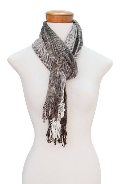 Alternate image for Handwoven Grey Rayon Chenille Scarf from Guatemala Infinite Universe