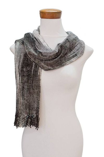 Alternate image for Handwoven Grey Rayon Chenille Scarf from Guatemala Infinite Universe