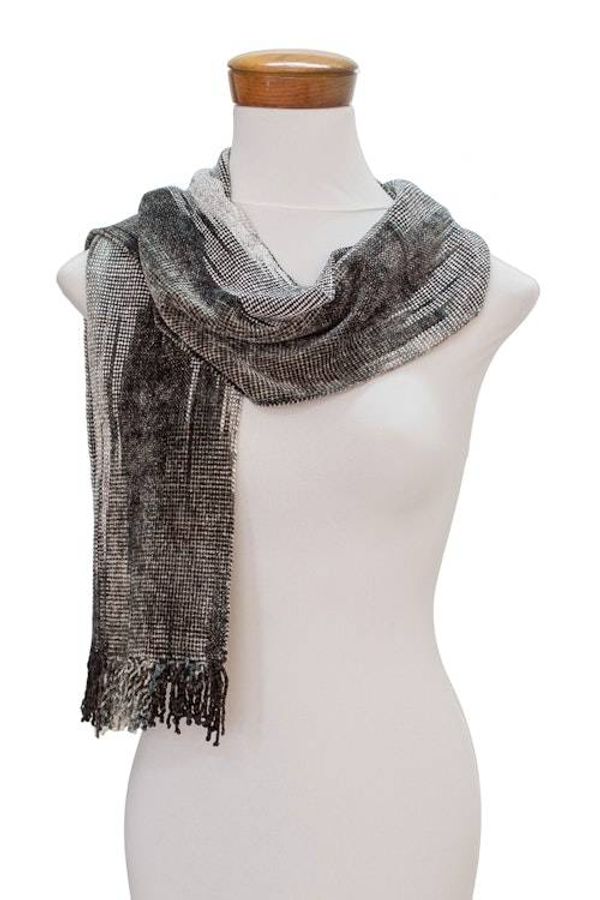 Alternate image for Handwoven Grey Rayon Chenille Scarf from Guatemala Infinite Universe