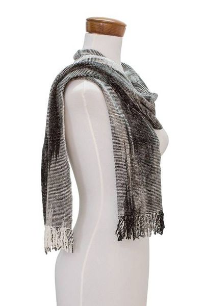 Alternate image for Handwoven Grey Rayon Chenille Scarf from Guatemala Infinite Universe