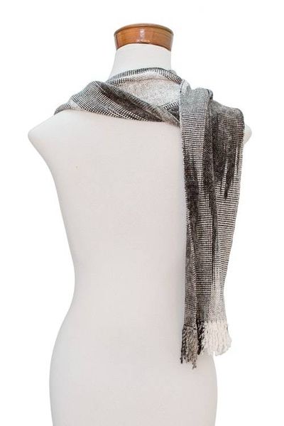 Alternate image for Handwoven Grey Rayon Chenille Scarf from Guatemala Infinite Universe