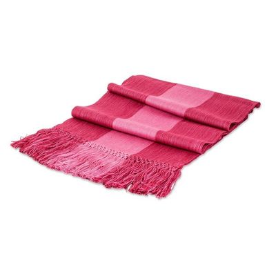 Alternate image for Pink Fringed Striped Rayon Scarf Hand-Loomed in Guatemala Dual Sophistication