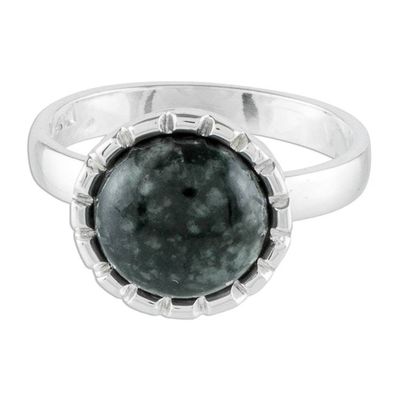Alternate image for Sterling Silver Ring with a Very Dark Green Jade Circle Dark Green Moon