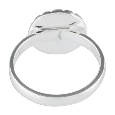 Alternate image for Sterling Silver Ring with a Very Dark Green Jade Circle Dark Green Moon