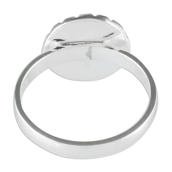 Alternate image for Sterling Silver Ring with a Very Dark Green Jade Circle Dark Green Moon