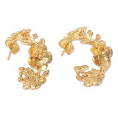 Alternate image for 22k Gold-Plated Half-Hoop Earrings with Floral Details Aura of the Golden Flower