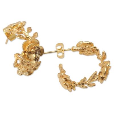 Alternate image for 22k Gold-Plated Half-Hoop Earrings with Floral Details Aura of the Golden Flower
