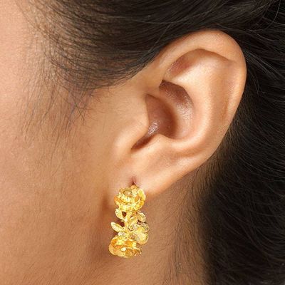 Alternate image for 22k Gold-Plated Half-Hoop Earrings with Floral Details Aura of the Golden Flower