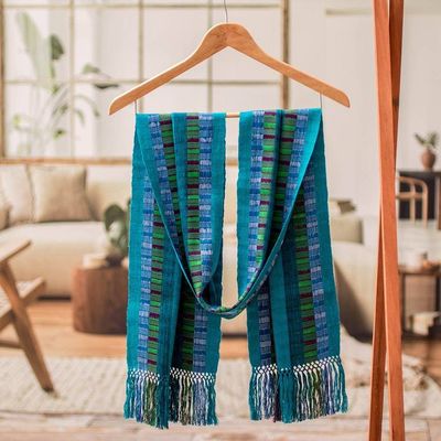 Alternate image for Textured Rayon Scarf with Fringes Hand-Loomed in Guatemala Vibrant Paths