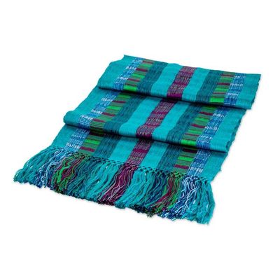 Alternate image for Textured Rayon Scarf with Fringes Hand-Loomed in Guatemala Vibrant Paths