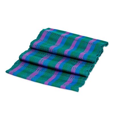 Alternate image for Striped Green Blue Purple Hand-Loomed Rayon Infinity Scarf Colorful Elegance