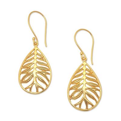 Alternate image for 22k Gold-Plated Leaf and Root Themed Dangle Earrings Spring Forest
